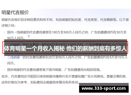 体育明星一个月收入揭秘 他们的薪酬到底有多惊人